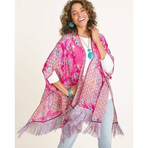 Chico's NWT Pink Fringe Geometric-Print Ruana size Small/Medium